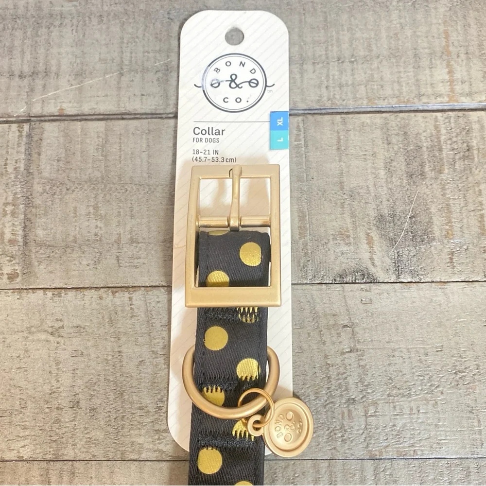 Bond & Co NWT Black and Gold Dog Collar with Polka Dot Design L/XL Pet Lovers